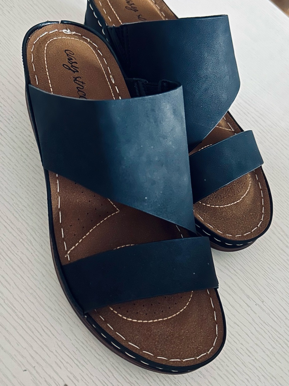 easy street Black Crossover Slide Sandals